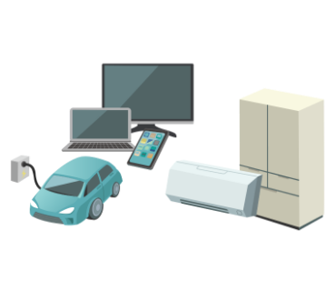 PC・スマートフォン・EVエアコン・テレビ・冷蔵庫などのイラスト