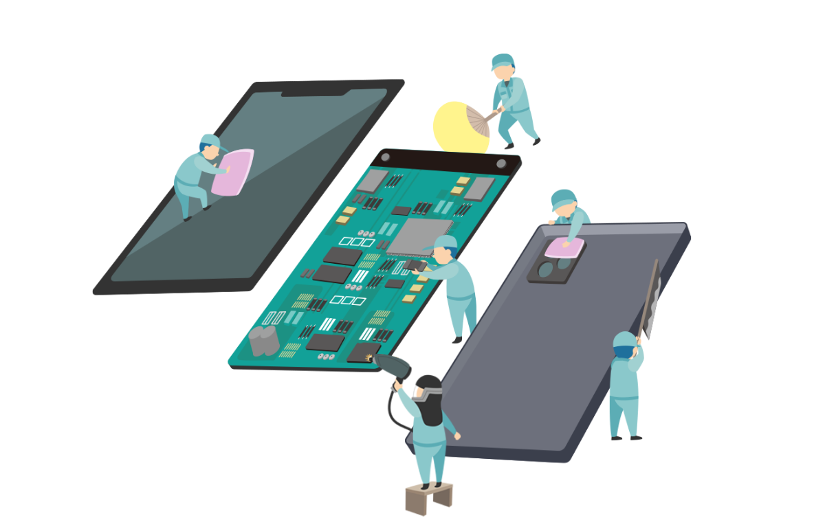 スマートフォンの製造過程での活用のイラスト