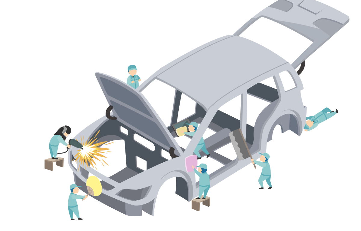 自動車の製造過程での活用のイラスト